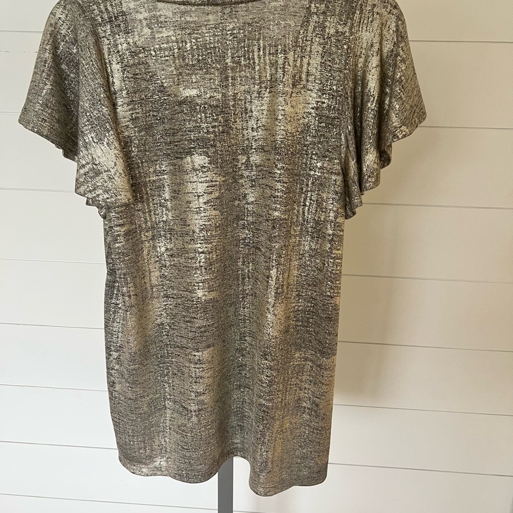 Anthropologie Metallic Flutter Sleeve Top | Holiday Sparkle - Picture 2 of 5